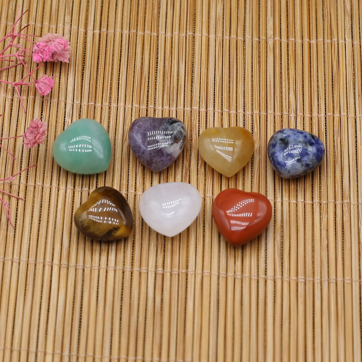 Natural Stones Love Heart Shape Reiki Healing 7 Chakra