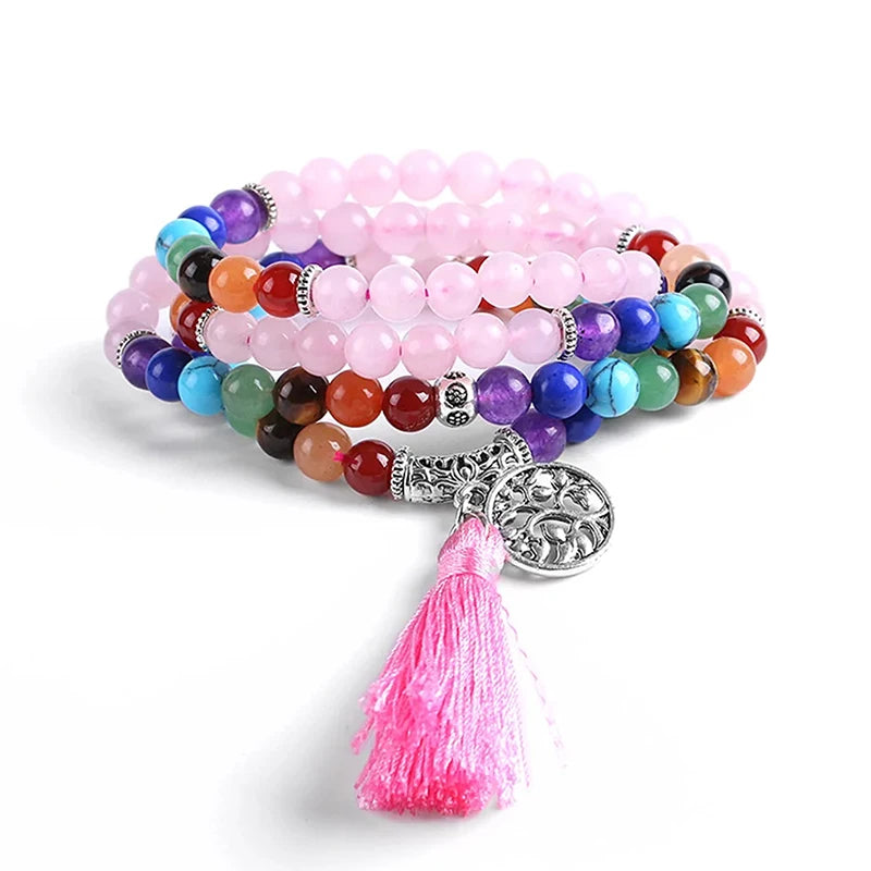 Natural Gem Stone Mala Prayer Beads Healing Wrap Bracelets 7 Chakra  Meditation Jewelry Tiger's Eye