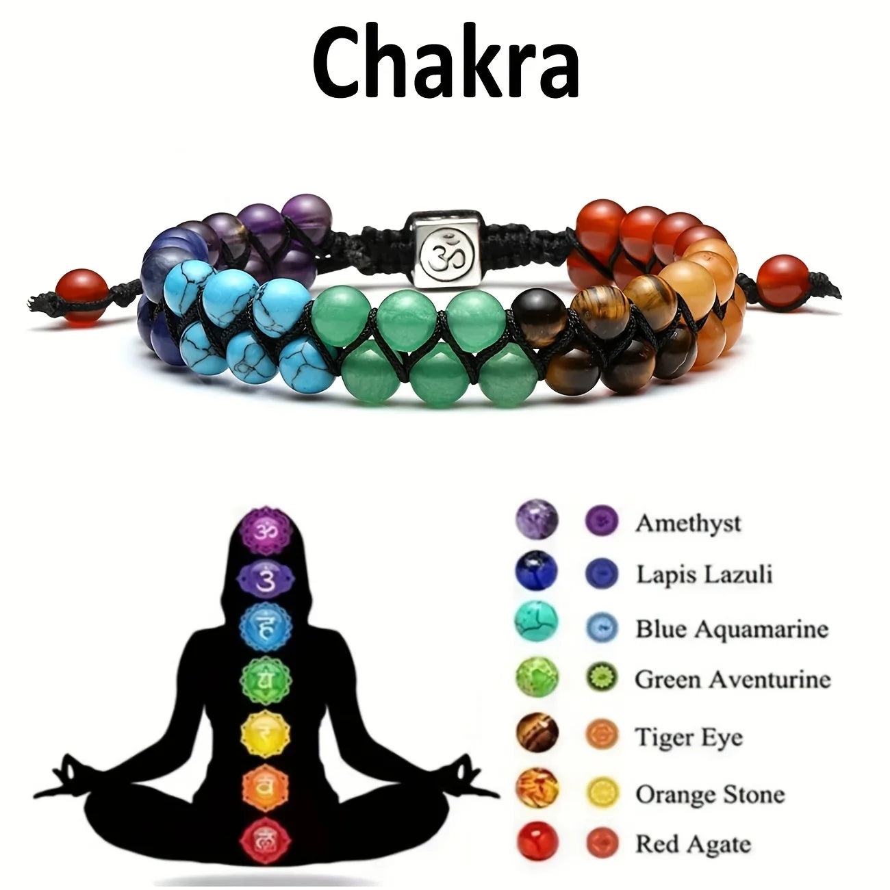 7 Chakra Treatment Crystal Bracelet Yoga Stone Adjustable Beads Bracelet Meditation Relaxation Anxiety