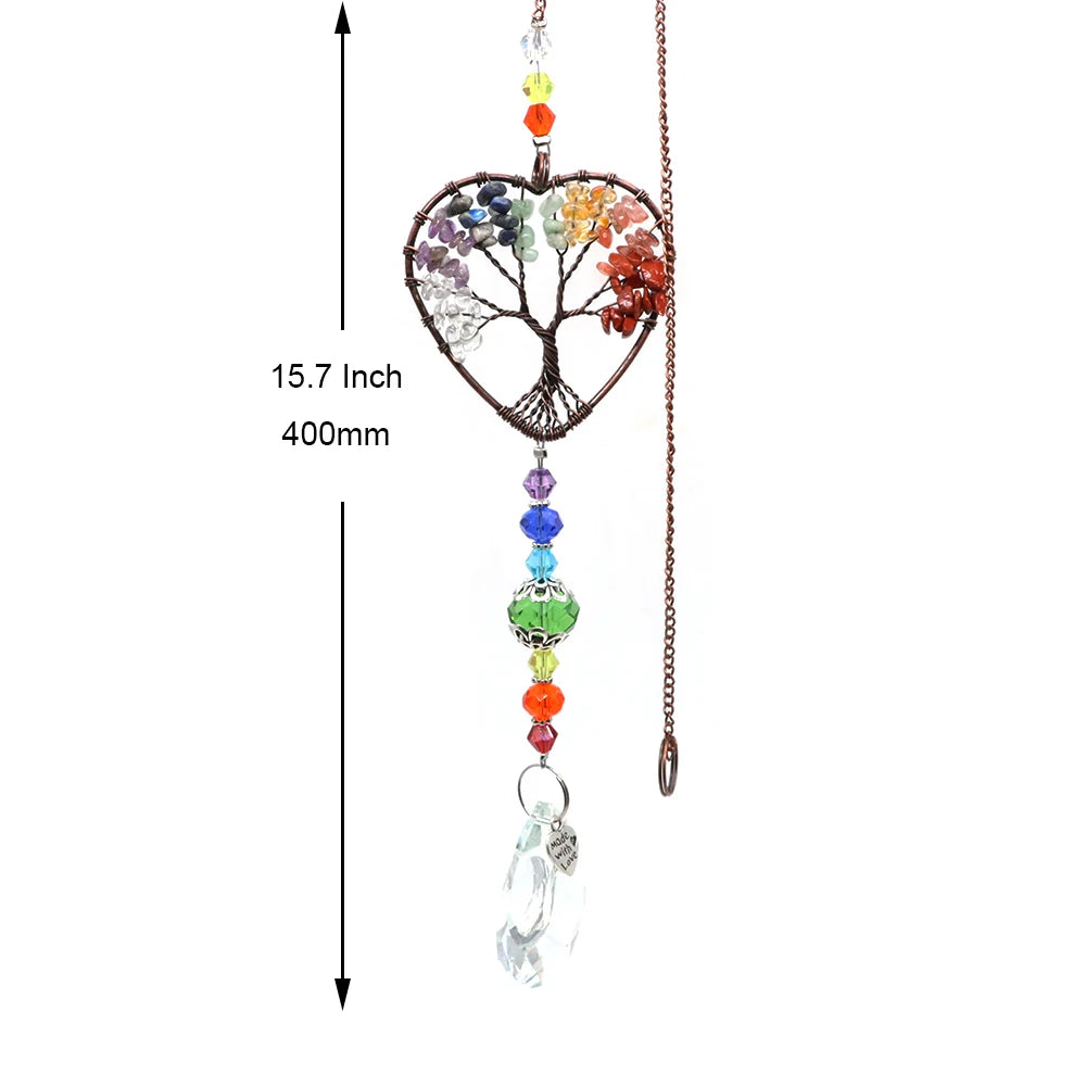 Rainbow Crystal Sun Catcher Tree Of Life Hanging 7 Chakra Stone Window Prism Car Decor 5pcs