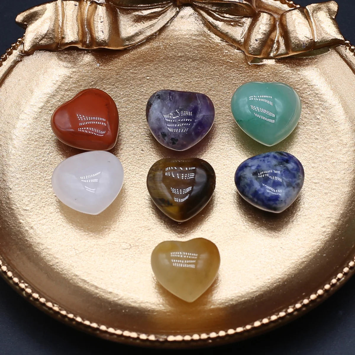 Natural Stones Love Heart Shape Reiki Healing 7 Chakra