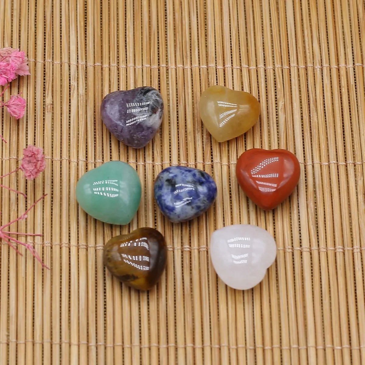 Natural Stones Love Heart Shape Reiki Healing 7 Chakra