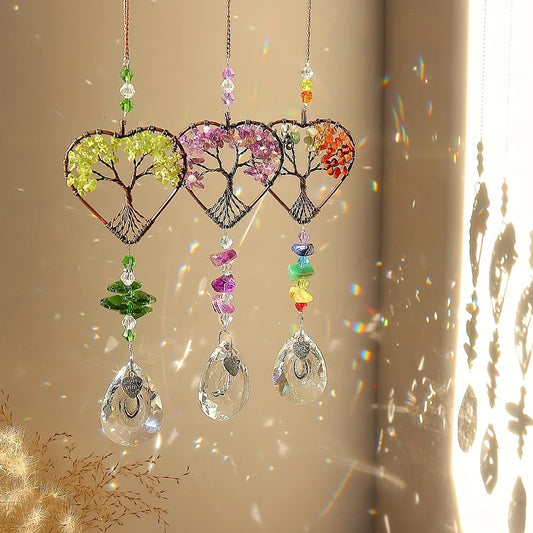 Rainbow Crystal Sun Catcher Tree Of Life Hanging 7 Chakra Stone Window Prism Car Decor 10pcs